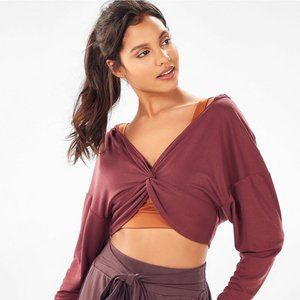 Fabletics Liv Twist Front Cropped Hoodie Sweater in Port Wine - Large